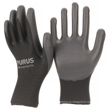 Guantes de seguridad / Guantes de trabajo de nylon revestidos de PU / 13G Guantes de nylon de punto negros Guantes de trabajo de seguridad